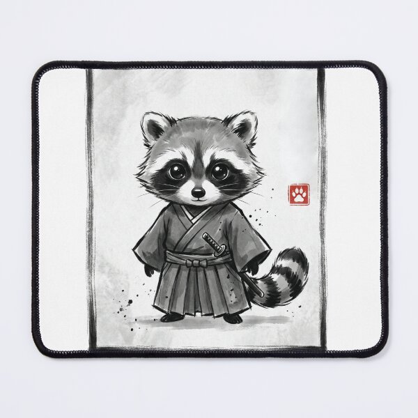 Item preview, Little Samurai Raccoon - Cute Japanese Sumi-e Ink Art designed and sold by YYoYY.