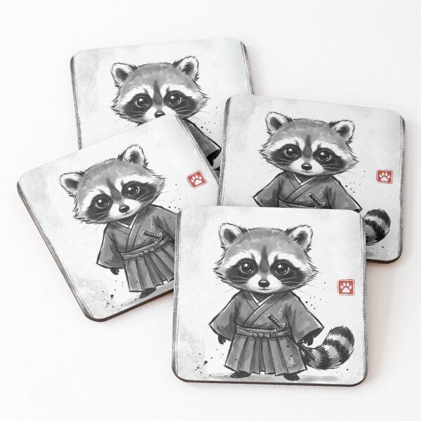 Item preview, Little Samurai Raccoon - Cute Japanese Sumi-e Ink Art designed and sold by YYoYY.