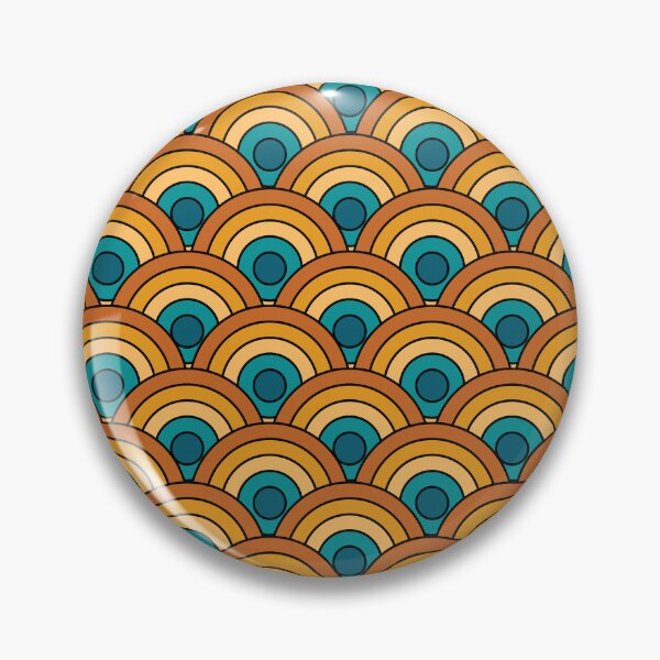 Item preview, Teal & Amber Retro Seigaiha Waves designed and sold by Far Out Goods.