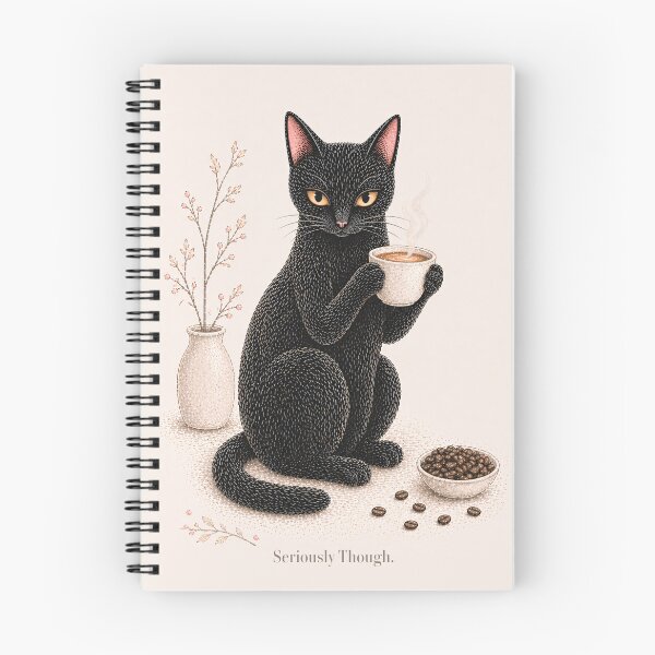 Item preview, Seriously Though. Black Cat Art Print Cat Coffee Lover Gift Funny Cat Wall Art designed and sold by VelvetClawStudio.