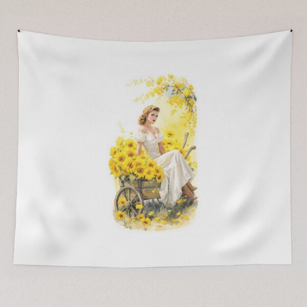 Item preview, Watercolor Harvest Pin-Up – 1950s Rustic Sunflower Wagon Sticker designed and sold by SunPeachRetro.