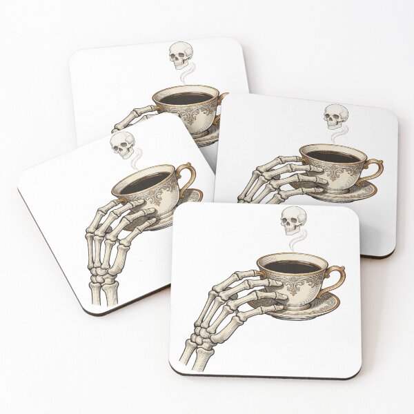 Item preview, Death By Decaf Gothic Skeleton Hand Holding Coffee Cup designed and sold by Retro Mood Co.