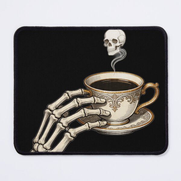 Item preview, Death By Decaf Gothic Skeleton Hand Holding Coffee Cup designed and sold by Retro Mood Co.