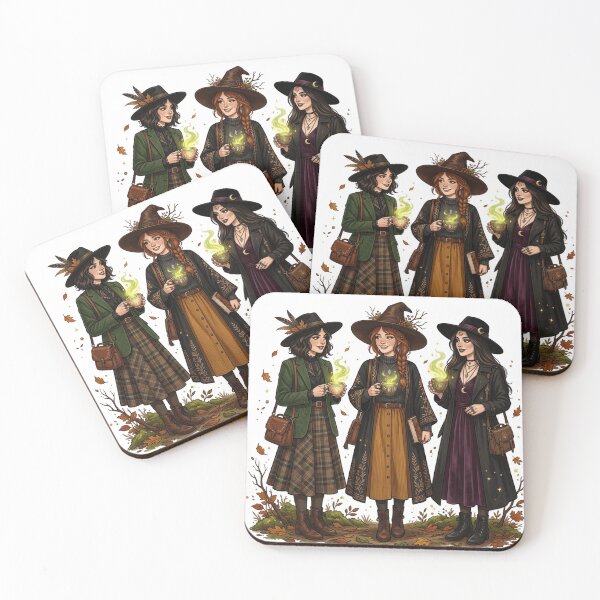 Item preview, Coven Meeting At The Cafe Three Witches Drinking Matcha designed and sold by Retro Mood Co.