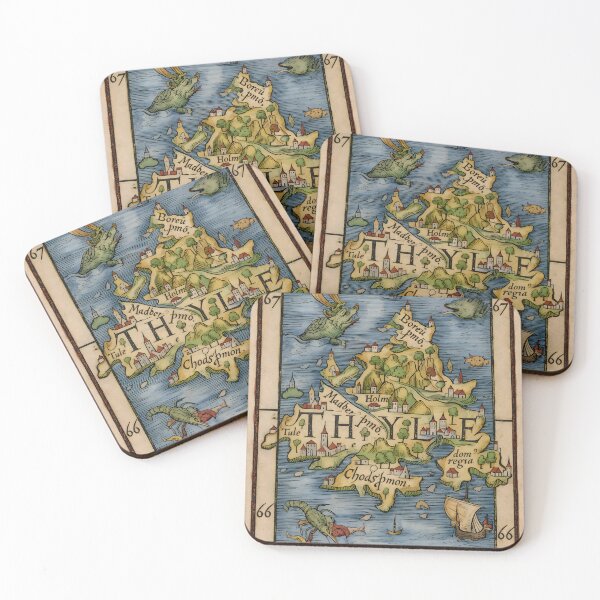 Item preview, Vintage Thule Map 1576 – Hand-Colored Arctic Cartography Illustration with Sea Creatures designed and sold by Framd Posters.