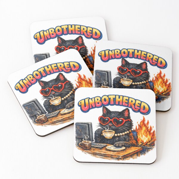 Item preview, Unbothered Black Cat Drinking Coffee While Desk Burns Funny Office Humor designed and sold by Retro Mood Co.