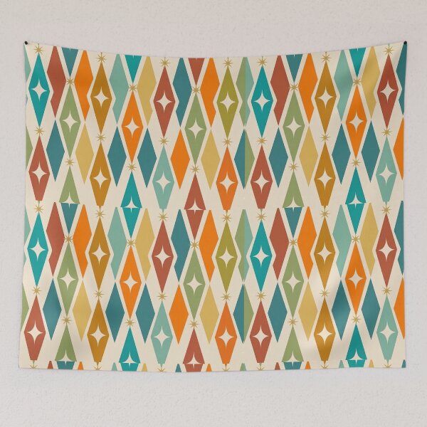 Item preview, Mid Century Modern Pattern – Atomic Starburst & Harlequin Diamond Retro designed and sold by CattlettArt.