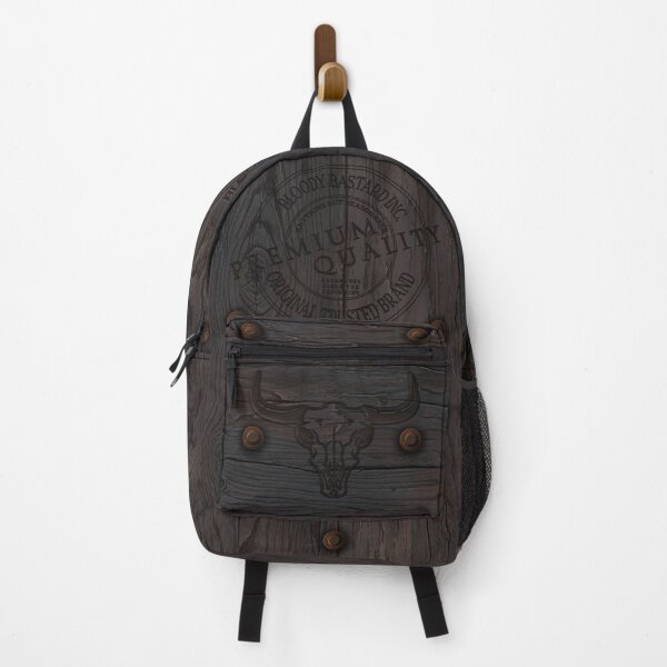 Item preview, Bloody Bastard Inc. Backpack | Wood-look design with fake logo | Rustic style backpack | Statement backpack designed and sold by HybridThe0ry.