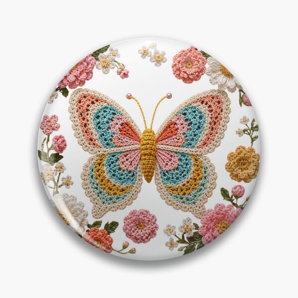 Item preview, Retro Crochet-Style Butterfly Floral Print on White Shapes Mania designed and sold by Shapes-Mania.