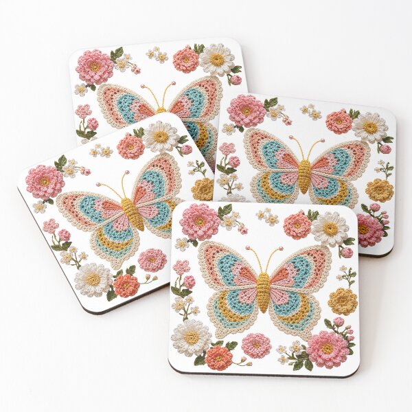 Item preview, Retro Crochet-Style Butterfly Floral Print on White Shapes Mania designed and sold by Shapes-Mania.