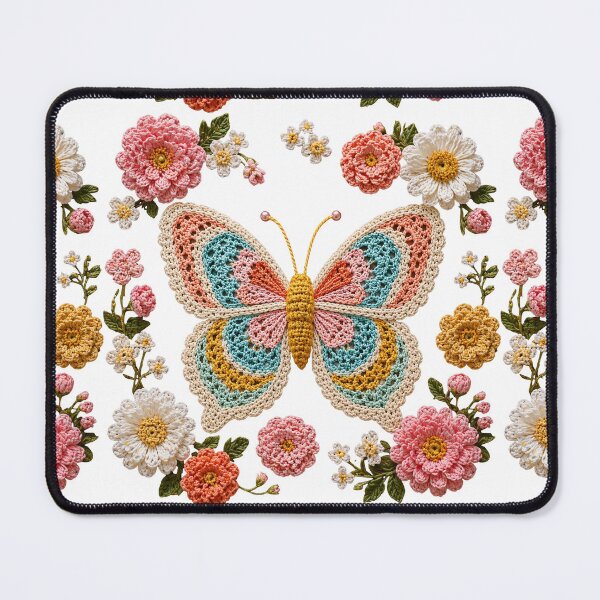 Item preview, Retro Crochet-Style Butterfly Floral Print on White Shapes Mania designed and sold by Shapes-Mania.