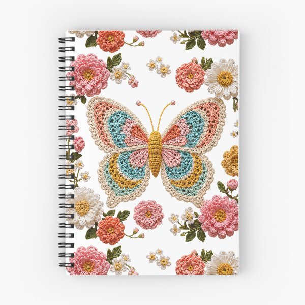 Item preview, Retro Crochet-Style Butterfly Floral Print on White Shapes Mania designed and sold by Shapes-Mania.