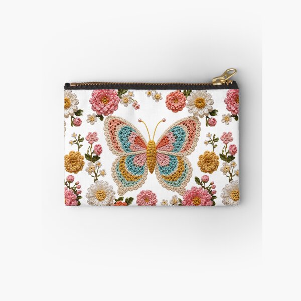 Item preview, Retro Crochet-Style Butterfly Floral Print on White Shapes Mania designed and sold by Shapes-Mania.