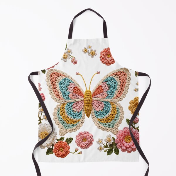 Item preview, Retro Crochet-Style Butterfly Floral Print on White Shapes Mania designed and sold by Shapes-Mania.