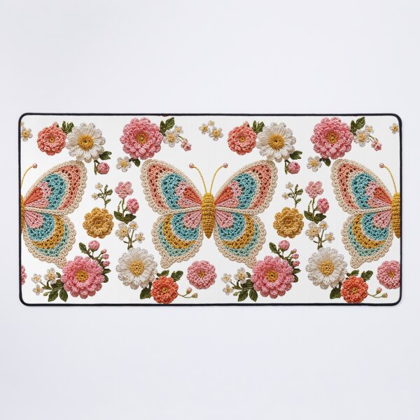 Item preview, Retro Crochet-Style Butterfly Floral Print on White Shapes Mania designed and sold by Shapes-Mania.