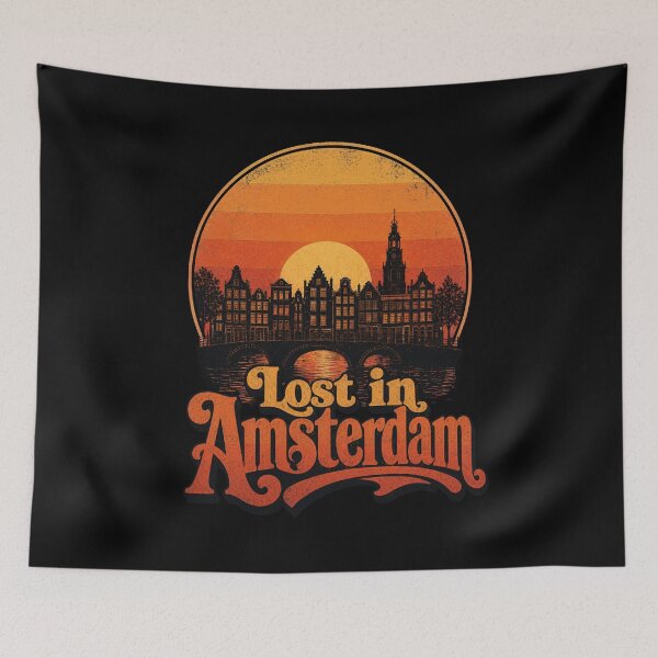 Item preview, Lost in Amsterdam — Retro Sunset Vintage Dutch Canal City Art Gift designed and sold by Balasan.