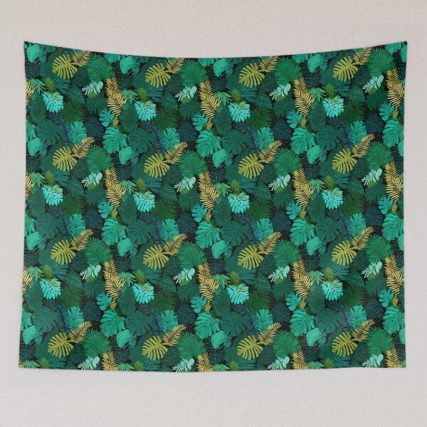 Item preview, Vibrant Tropical Leaves Monstera Palm Pattern designed and sold by NicolasGlowArt.