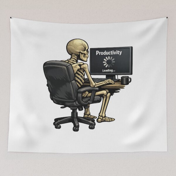 Item preview, Productivity Loading Skeleton at Desk designed and sold by jgvisualarts.