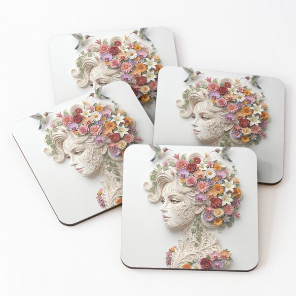 Item preview, Paper-Cut Woman Portrait: Blossoms & Hummingbirds designed and sold by ValhallaFantasy.