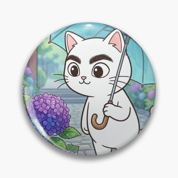Item preview, Cat with Bold Brows in the Hydrangea Rain designed and sold by Komatoya.
