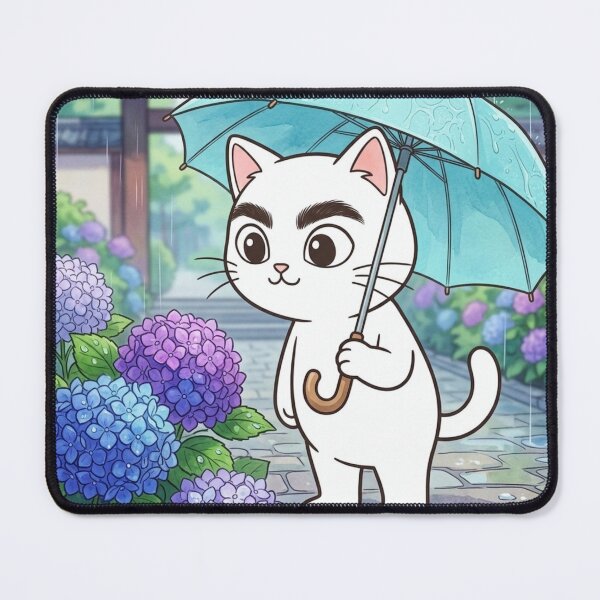 Item preview, Cat with Bold Brows in the Hydrangea Rain designed and sold by Komatoya.