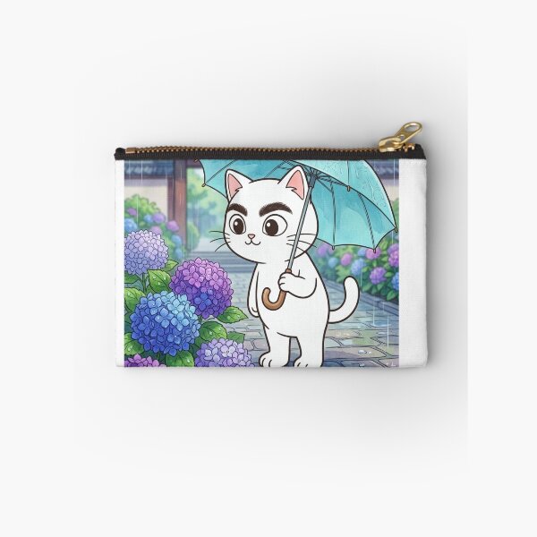 Item preview, Cat with Bold Brows in the Hydrangea Rain designed and sold by Komatoya.
