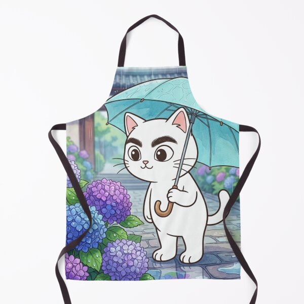 Item preview, Cat with Bold Brows in the Hydrangea Rain designed and sold by Komatoya.