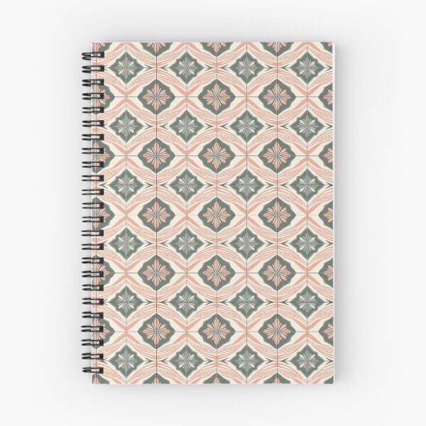 Artikelvorschau, Vintage-Fliesenmuster in Salbeigrün und Pfirsich mit geometrischem Blumenmuster entworfen und verkauft von A1DesignMinimal.