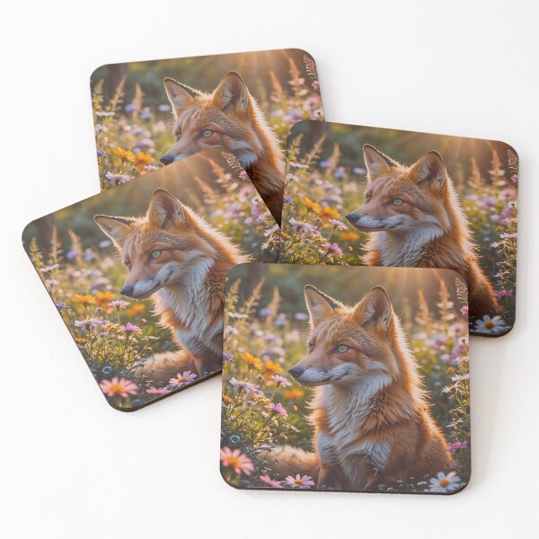 Item preview, Golden Hour Red Fox in Wildflower Meadow – Dreamy Nature Wildlife Photography designed and sold by BeautifulVirtues.