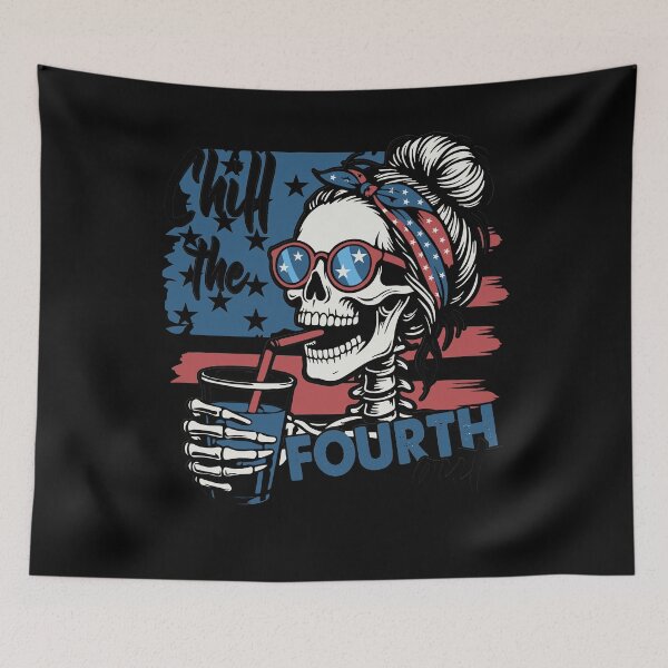 Item preview, Chill The 4th Out Skeleton Messy Bun Patriotic designed and sold by KroghDs.