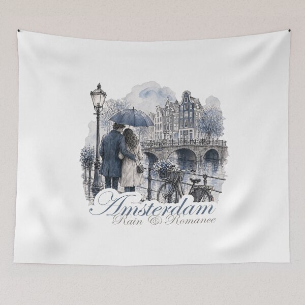 Item preview, Amsterdam Rain & Romance — Romantic Couple Watercolor Dutch Canal Art Gift designed and sold by Balasan.