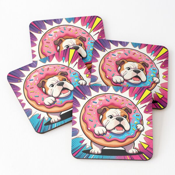 Item preview, Cartoon English Bulldog Dog with Donut designed and sold by Shelley Loewnau-Jones Studio.
