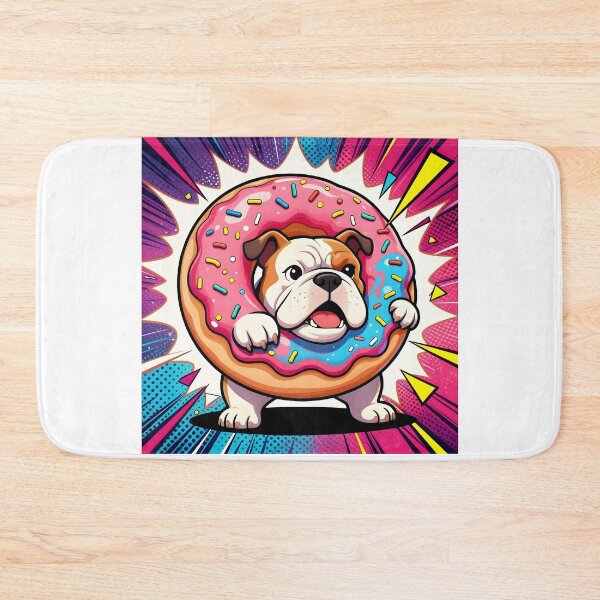 Item preview, Cartoon English Bulldog Dog with Donut designed and sold by Shelley Loewnau-Jones Studio.