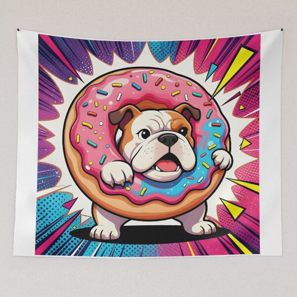 Item preview, Cartoon English Bulldog Dog with Donut designed and sold by Shelley Loewnau-Jones Studio.