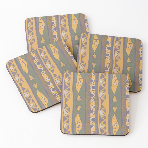 Item preview, Folk-Art Inspired Oceanic Groove: Hand-Drawn Seamless Abstract Pattern with Stylized Yellow Fish and Geometric Stripes designed and sold by Chadstudio.