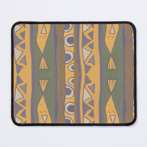 Item preview, Folk-Art Inspired Oceanic Groove: Hand-Drawn Seamless Abstract Pattern with Stylized Yellow Fish and Geometric Stripes designed and sold by Chadstudio.