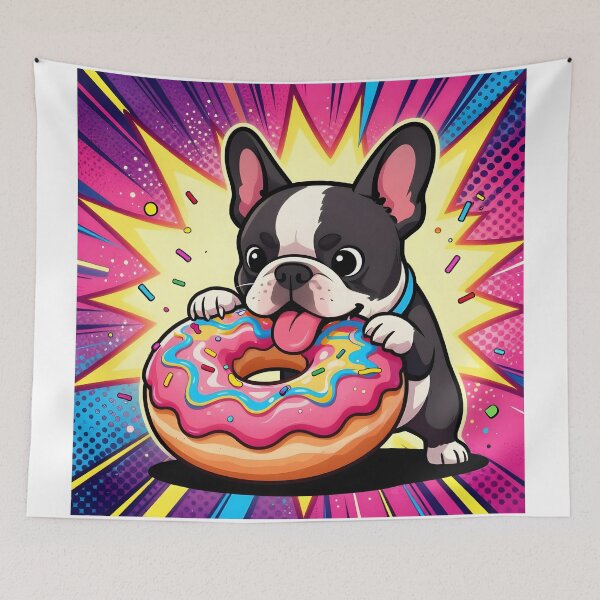 Item preview, Cartoon French Bulldog with Giant Donut designed and sold by Shelley Loewnau-Jones Studio.