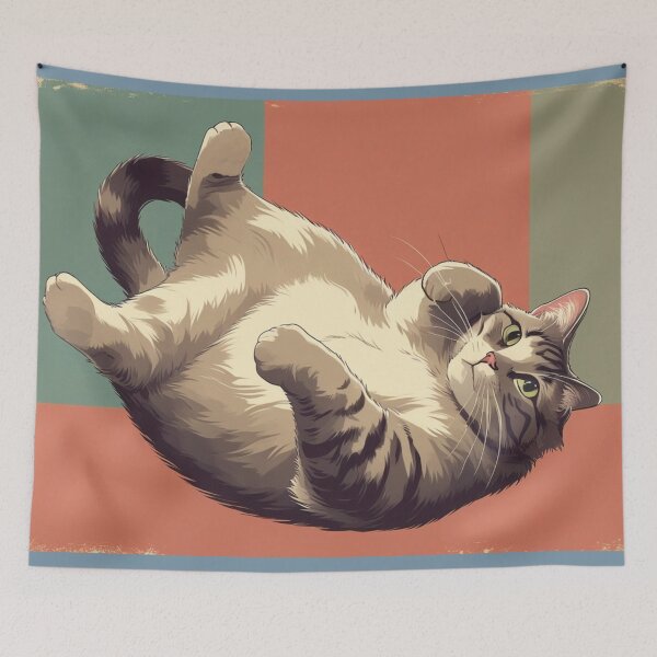 Item preview, Chubby Cat Belly Up – Cute Fat Cat Vintage Illustration designed and sold by LEO'S CREATURE　れおずくりーちゃー.