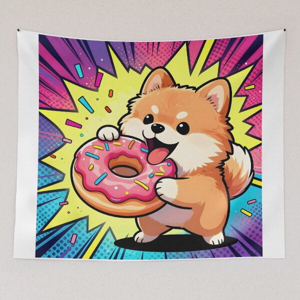 Item preview, Cartoon Pomeranian with Giant Donut designed and sold by Shelley Loewnau-Jones Studio.