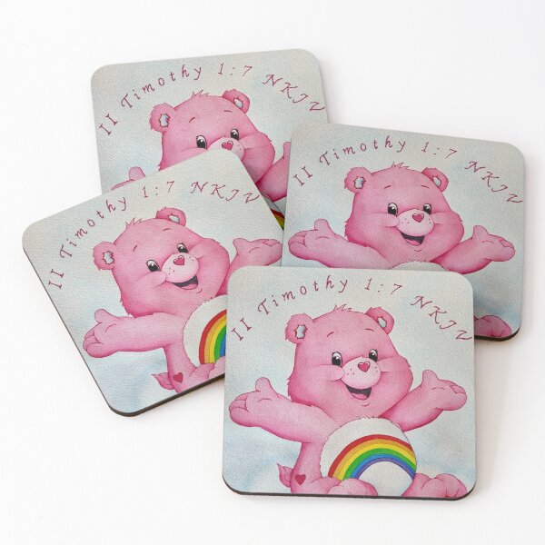 Item preview, Pink Cheer Bear Watercolor with II Timothy 1:7 NKJV – Christian Cute Rainbow Bear Art designed and sold by megz-artistry.
