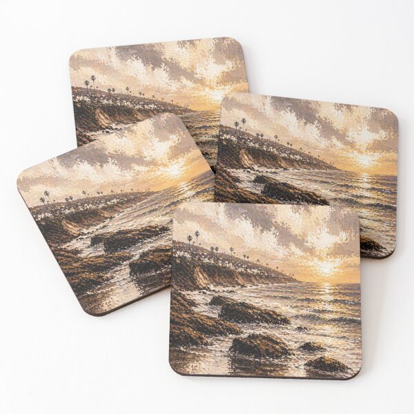Item preview, Atardecer costero con palmeras y costa rocosa - Arte paisajístico designed and sold by ChiefMomCo.