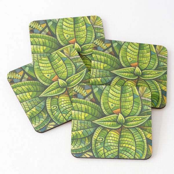 Item preview, Rainforest plants - closeup - geometric design improved with AI designed and sold by www.elyunqueprints.store.