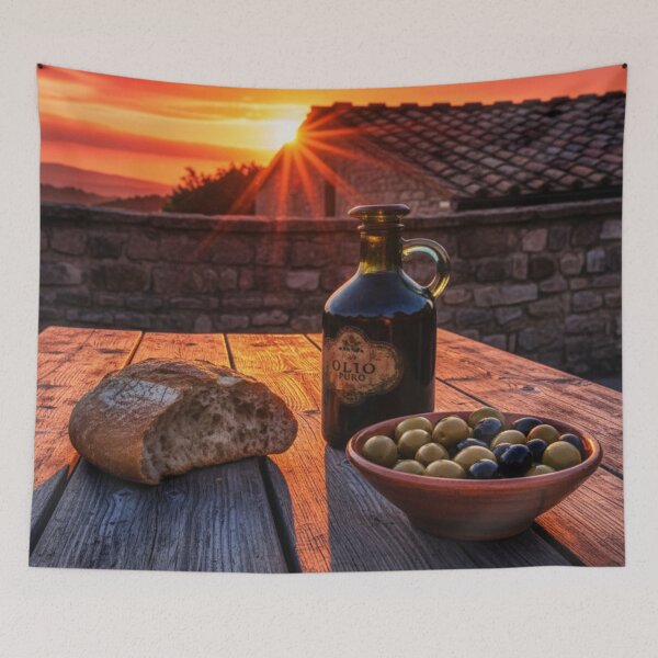Item preview, Mediterranean Sunset with Wine and Bread designed and sold by HeyHas.