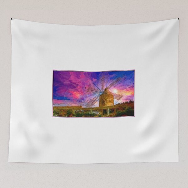 Item preview, Mallorca, Spain, 1958, Late Afternoon, Old Windmill, Digital Illustration designed and sold by AMacGPhilly.