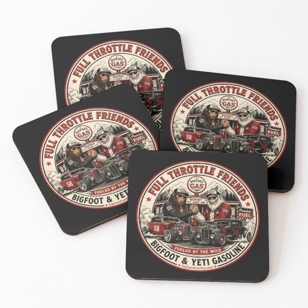 Item preview, Full Throttle Friends – Bigfoot & Yeti Hot Rod Retro Gasoline Badge Design designed and sold by Bigfoot Fuel Co.