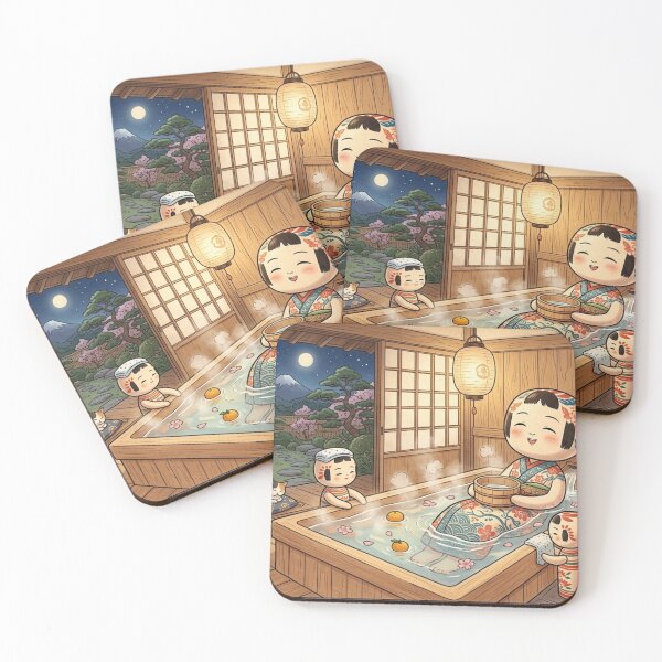 Item preview, Kokeshi Onsen: A Serene Night in the Hinoki Bath designed and sold by Kokeshidreams.