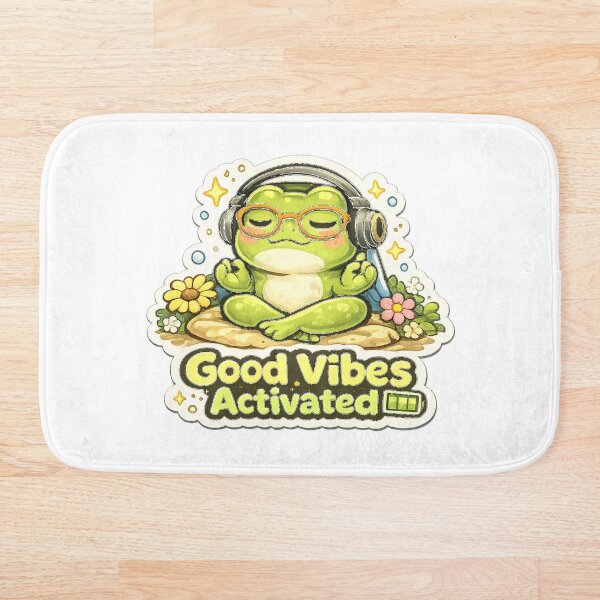 Item preview, Good Vibes Activated Frog with Headphones Cute Aesthetic Design designed and sold by InkWanderStudio.