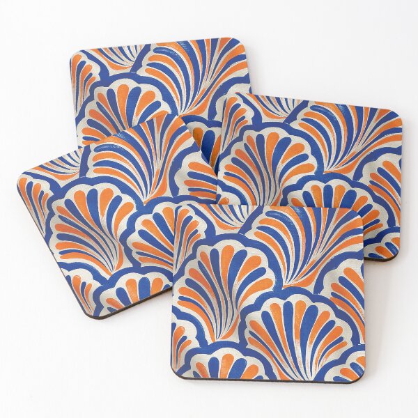 Item preview, Modern Art Deco Scallop Pattern - Retro Blue and Orange Shells designed and sold by ReijeeLap.