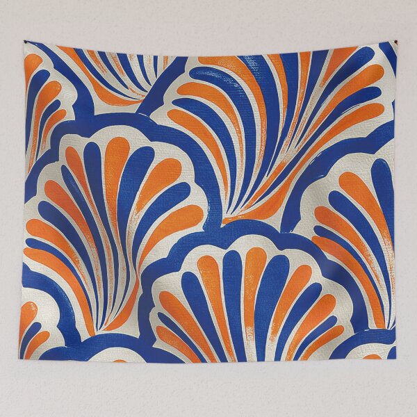Item preview, Modern Art Deco Scallop Pattern - Retro Blue and Orange Shells designed and sold by ReijeeLap.
