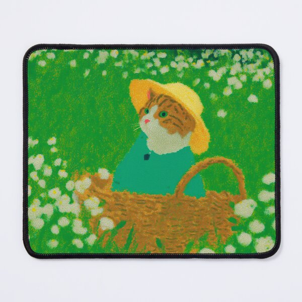 Item preview, Cute Cat in Basket with Straw Hat Garden Kawaii Aesthetic Design designed and sold by Meow-Attitude.